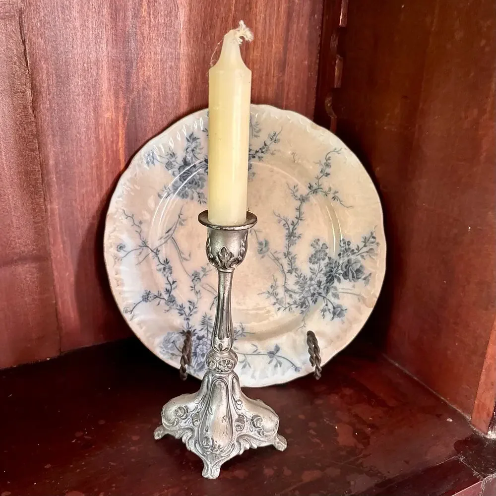 Vintage Ornate Silver Toned Candlestick 6.5 inches Art Decor, Shabby Chic, MCM